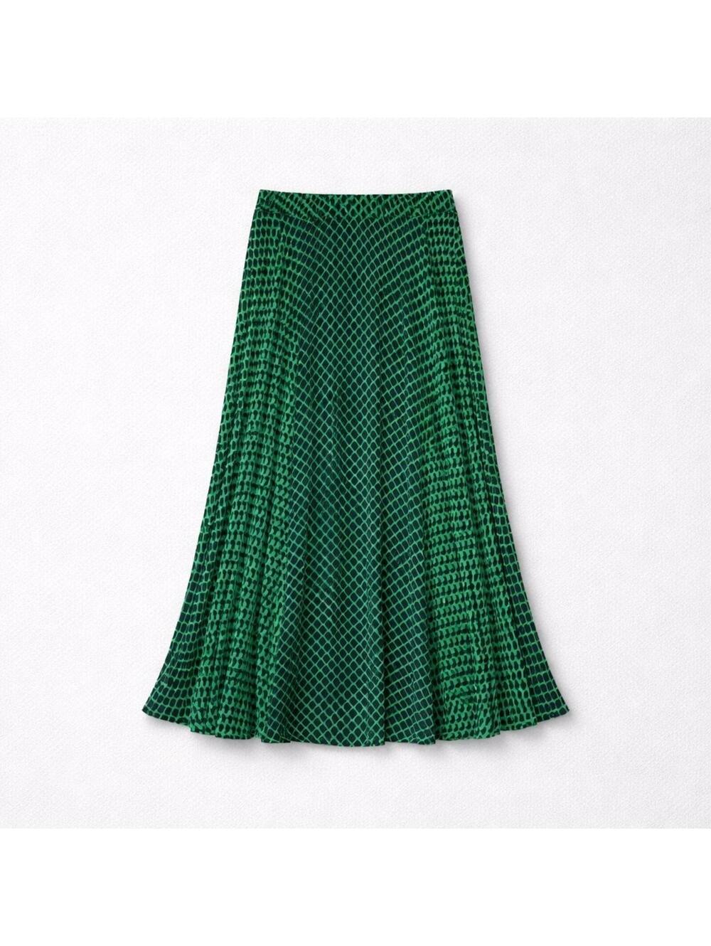 Club Monaco Pleated Long Skirt Size 8 Green Geometric Women's Flowy Swing Maxi